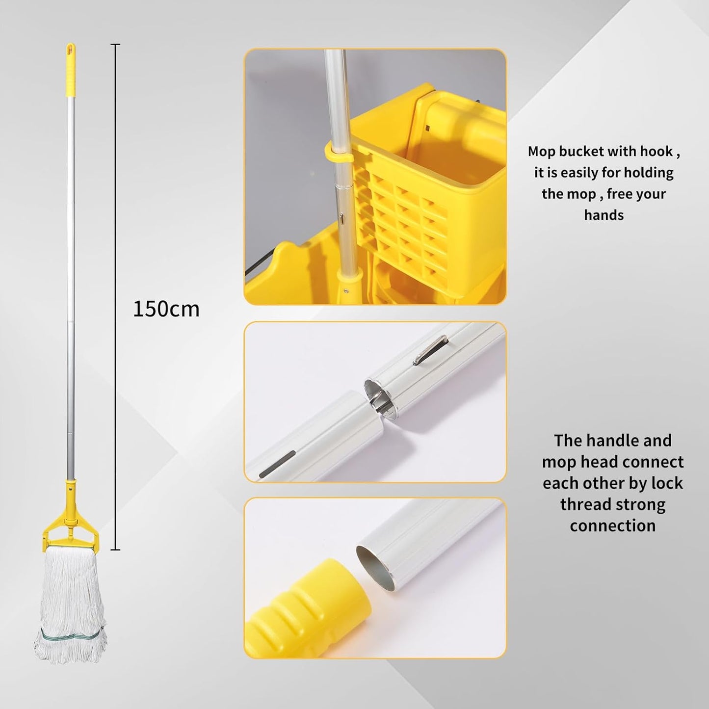 Side Press Wringer Combo Commercial Floor Cleaning Rectangular Mop Bucket on Wheels, 35-Qt, Yellow,Add One Mop and One Mop Head Replacement