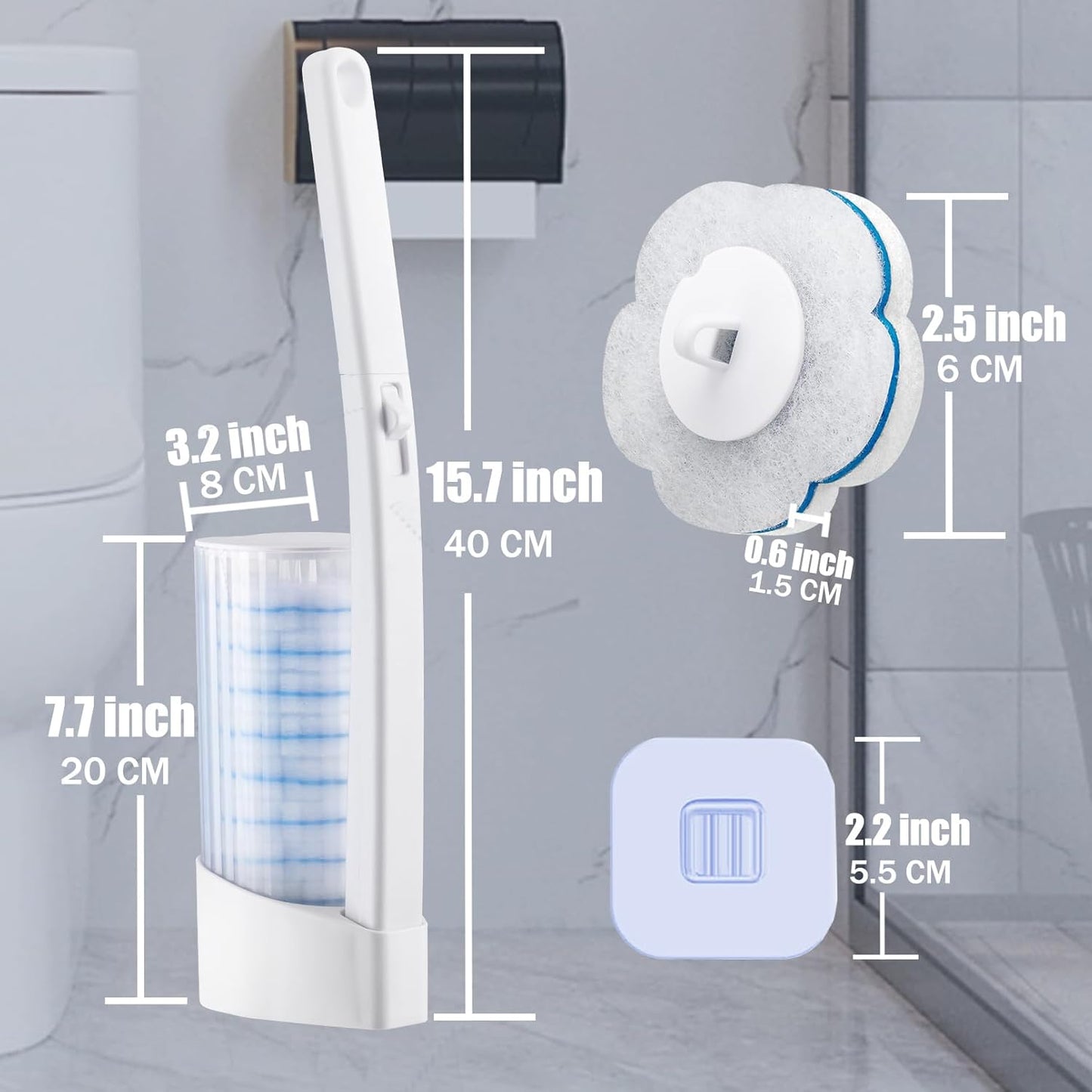 Disposable Toilet Brush， 2 Pack Toilet Wand and Holder with 54 Cleaner Refills Disposable Toilet Cleaning System Cleaner Pads for Toilet Bowl，Bathroom Cleaning，Sink，Bathtub - White