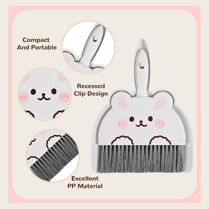 Portable Hand Broom and Dustpan Set, Cute Mini Broom and Dustpan Set with Durable Brush,Lightweight Small Dust Pan and Broom Set for Desktop Cleaning Small Space Cleaning(Rabbit)