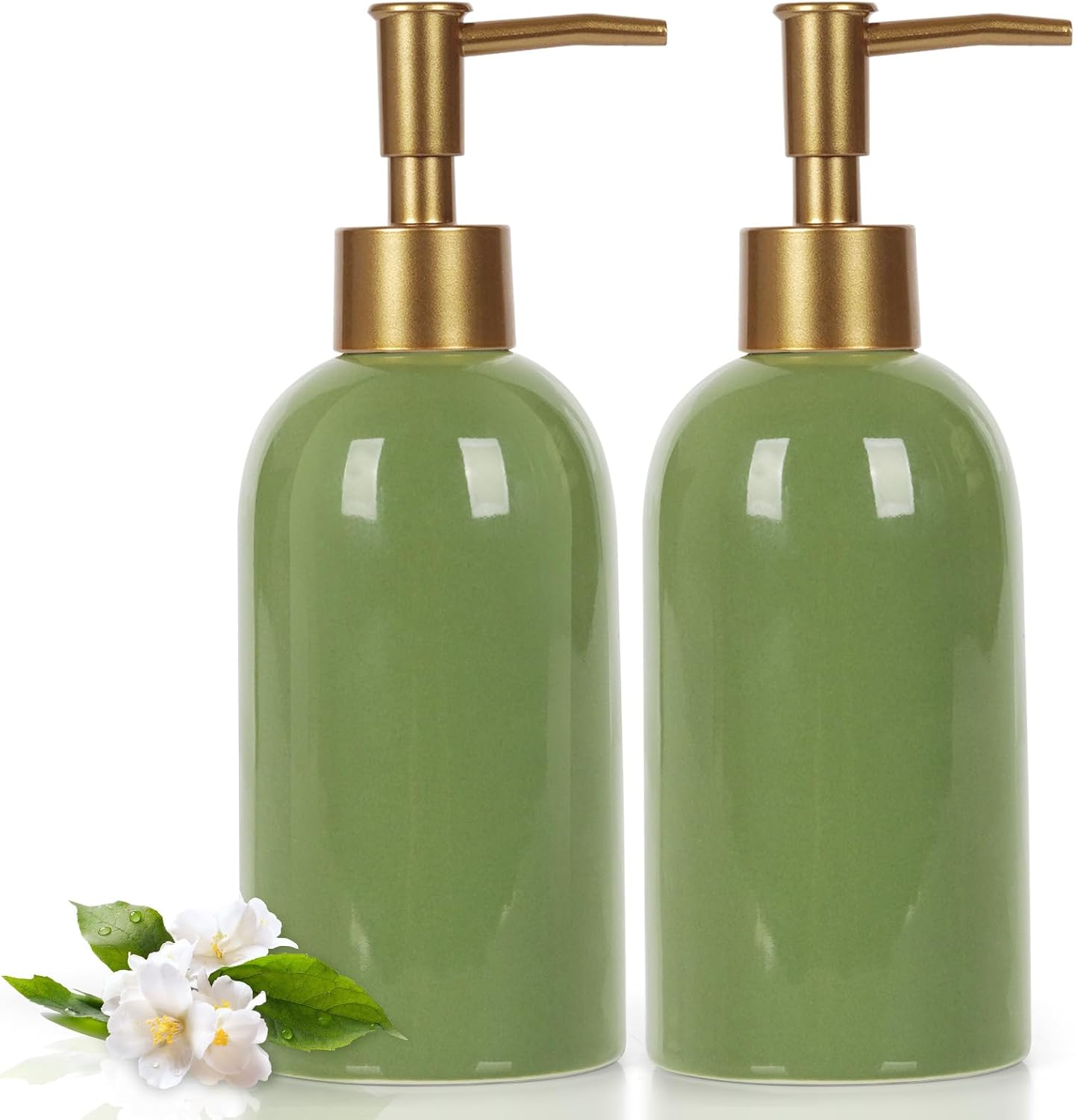 Natheeph Dish Soap Dispenser, Hand Soap Dispenser Ceramic Bottle, Refillable Liquid Great for Kitchen Dish Soap, Hand Soap, Essential Oil & Lotion (Bright White)