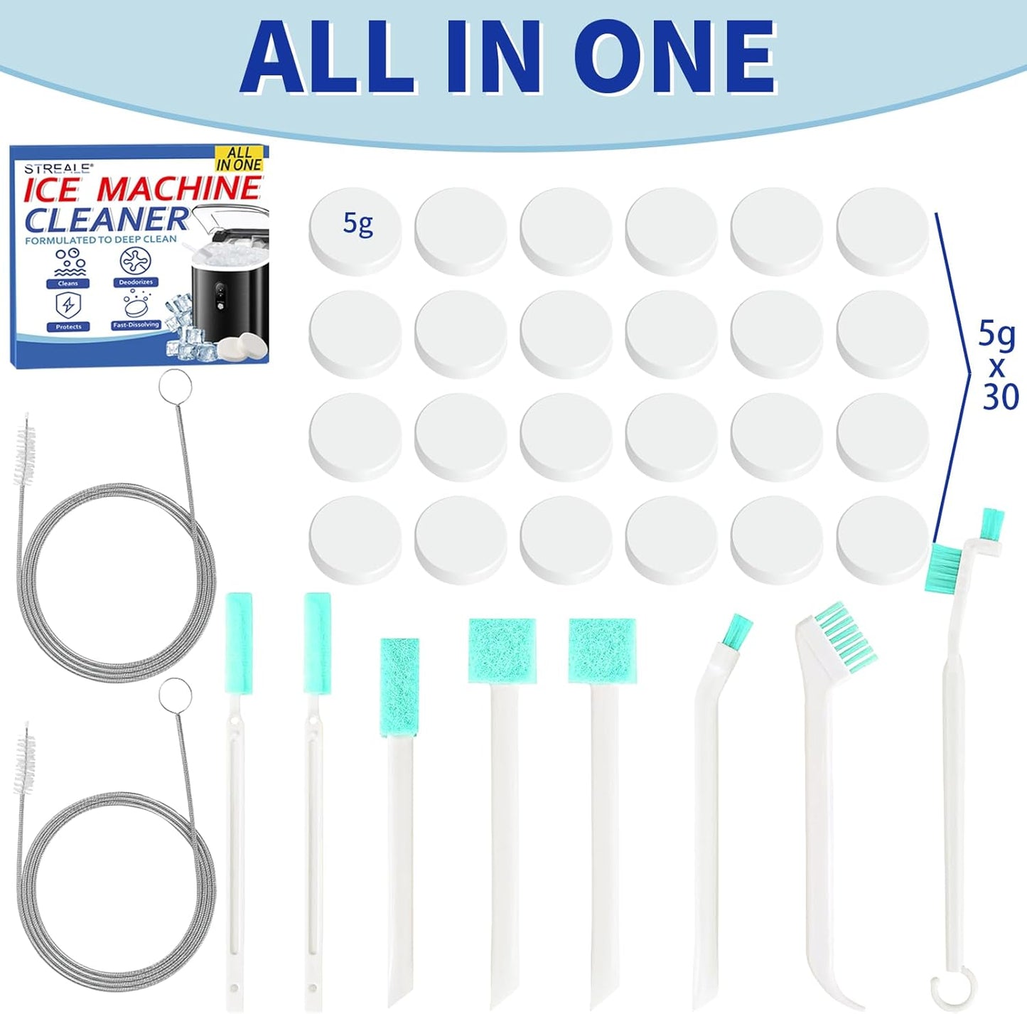 Ice Machine Cleaner Maker and Descaler - 24 Ice Maker Cleaner Tablets Compatible with All Major Brands, Nickel Safe Descaler Countertop Portable Commercial Icemaker Cleaning Solution