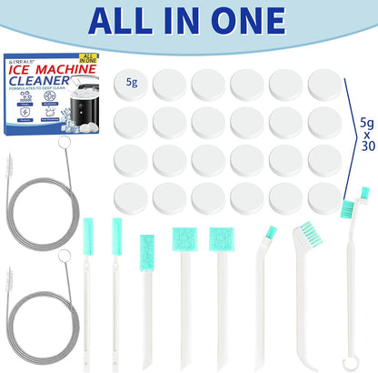 Ice Machine Cleaner Maker and Descaler - 24 Ice Maker Cleaner Tablets Compatible with All Major Brands, Nickel Safe Descaler Countertop Portable Commercial Icemaker Cleaning Solution