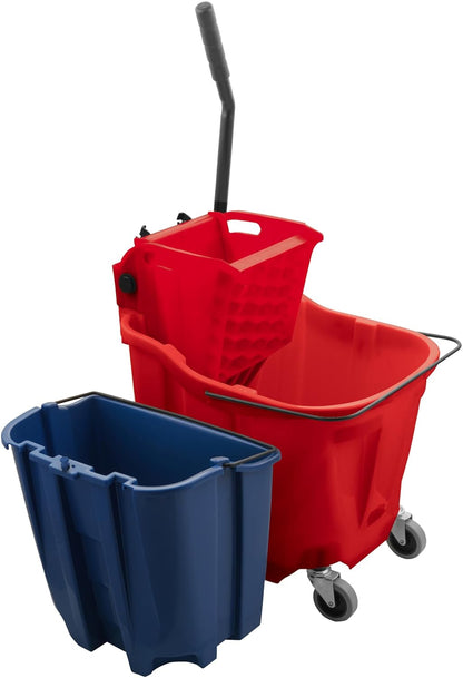 Carlisle FoodService Products Omnifit Mop Bucket with Side Press Wringer and Soiled Water Insert for Floor Cleaning, Kitchens, Restaurants, And Janitorial Use, Polypropylene (Pp), 35 Quarts, Yellow