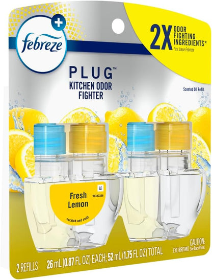 Febreze Plug In Air Freshener, Odor-Fighting Scented Oil Refill, Kitchen Odor Fighter, 2 Refills