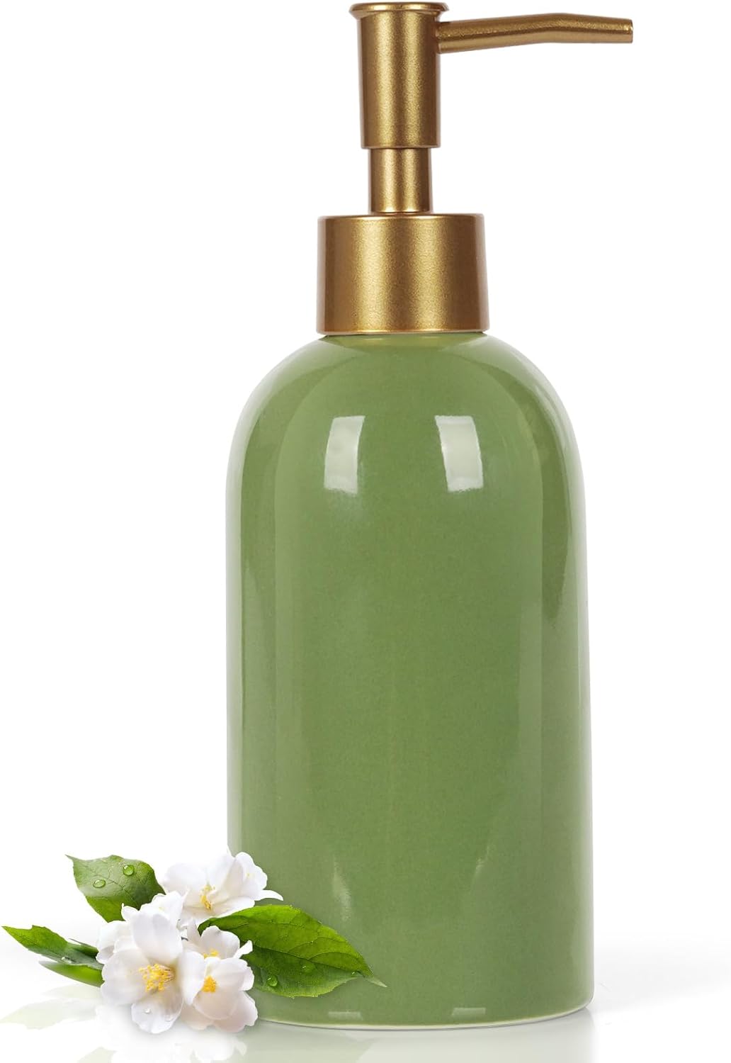 Natheeph Dish Soap Dispenser, Hand Soap Dispenser Ceramic Bottle, Refillable Liquid Great for Kitchen Dish Soap, Hand Soap, Essential Oil & Lotion (Bright White)