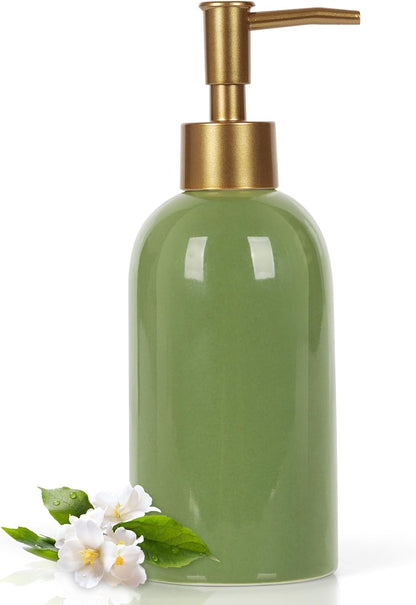 Natheeph Dish Soap Dispenser, Hand Soap Dispenser Ceramic Bottle, Refillable Liquid Great for Kitchen Dish Soap, Hand Soap, Essential Oil & Lotion (Bright White)