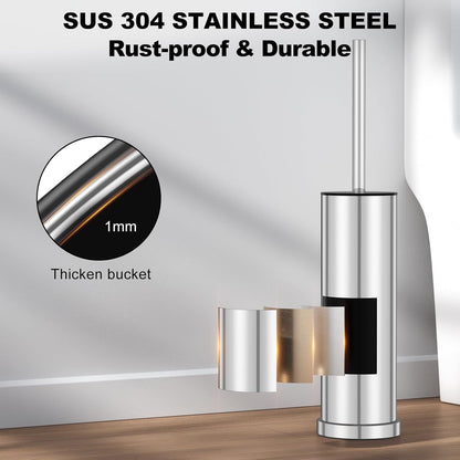 Bronze Toilet Brush and Holder Set，Stainless Steel Heavy Duty Toilet Bowl Brush，Extra Long Handled Modern Toilet Cleaner Brush, Removable Inner Bowl, and Splash Protection
