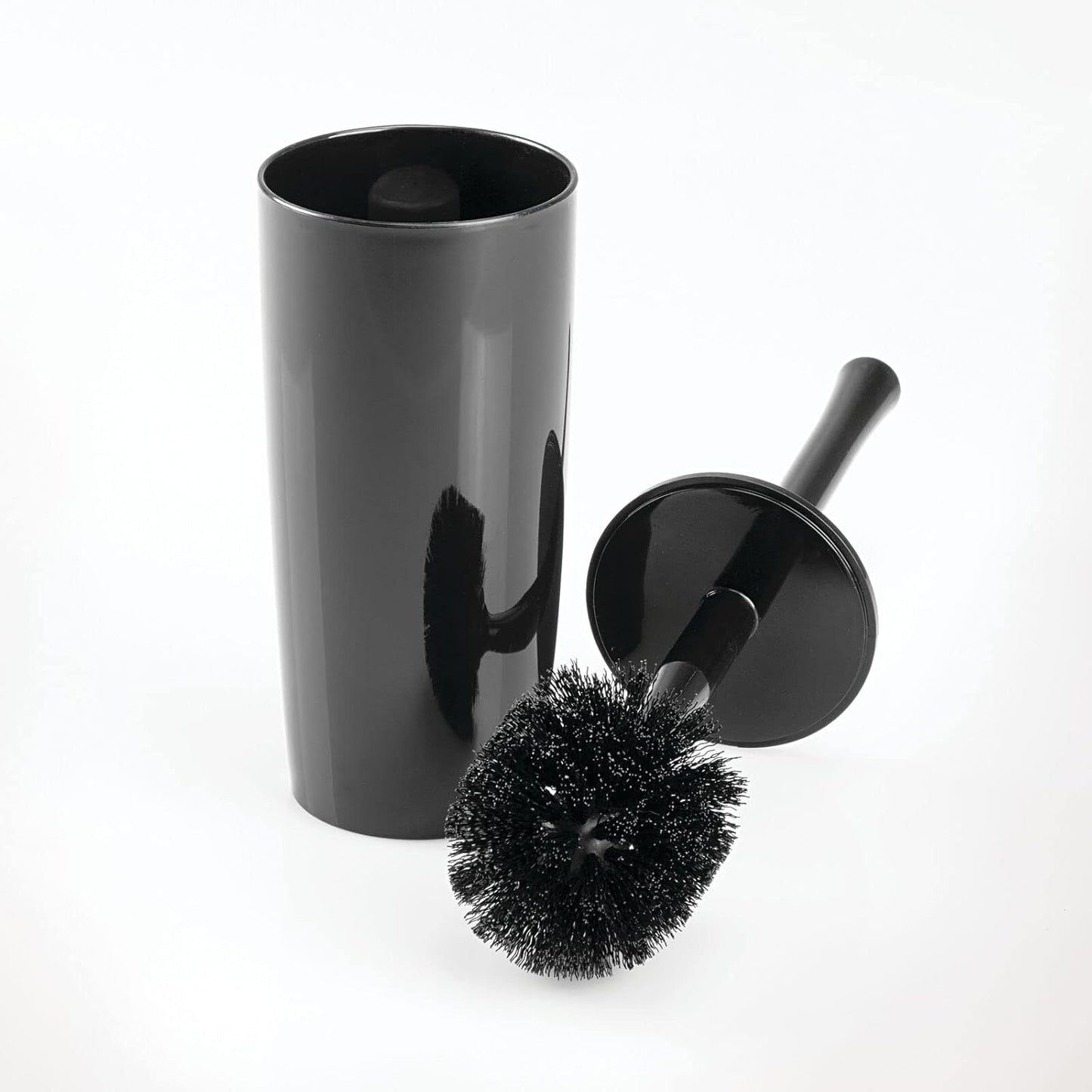 mDesign Slim Plastic Toilet Bowl Brush and Holder Set, Modern Compact Storage Organizer Cleaner Scrubber for Toilet - Heavy Duty Cleaning Plunger for Bathroom, Aura Collection - Navy Blue