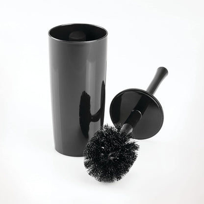 mDesign Slim Plastic Toilet Bowl Brush and Holder Set, Modern Compact Storage Organizer Cleaner Scrubber for Toilet - Heavy Duty Cleaning Plunger for Bathroom, Aura Collection - Navy Blue