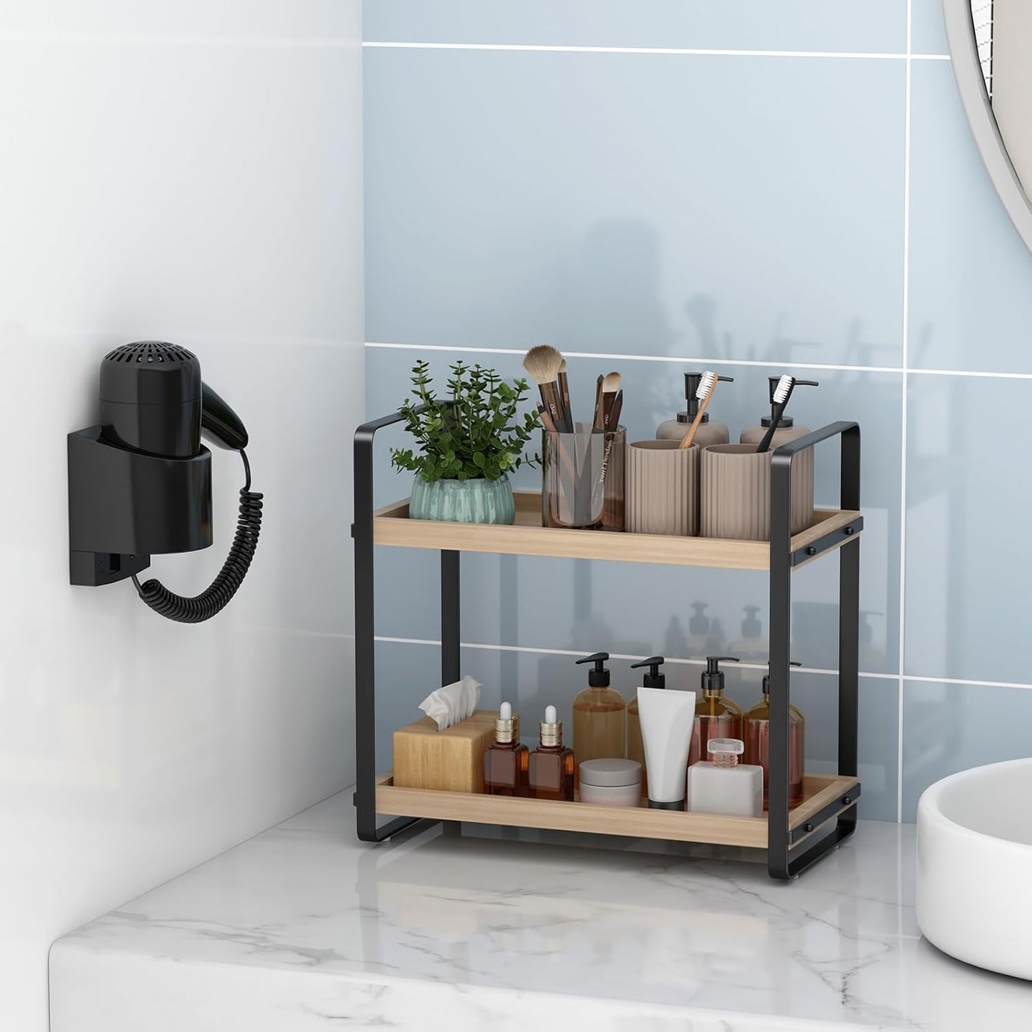 HNRLOY Bathroom Counter Organizer,Bathroom Countertop Organizer,Counter Shelf,Countertop Storage,Organization and Storage,Makeup Shelf,Sink Caddy(Brown 3 Tier)