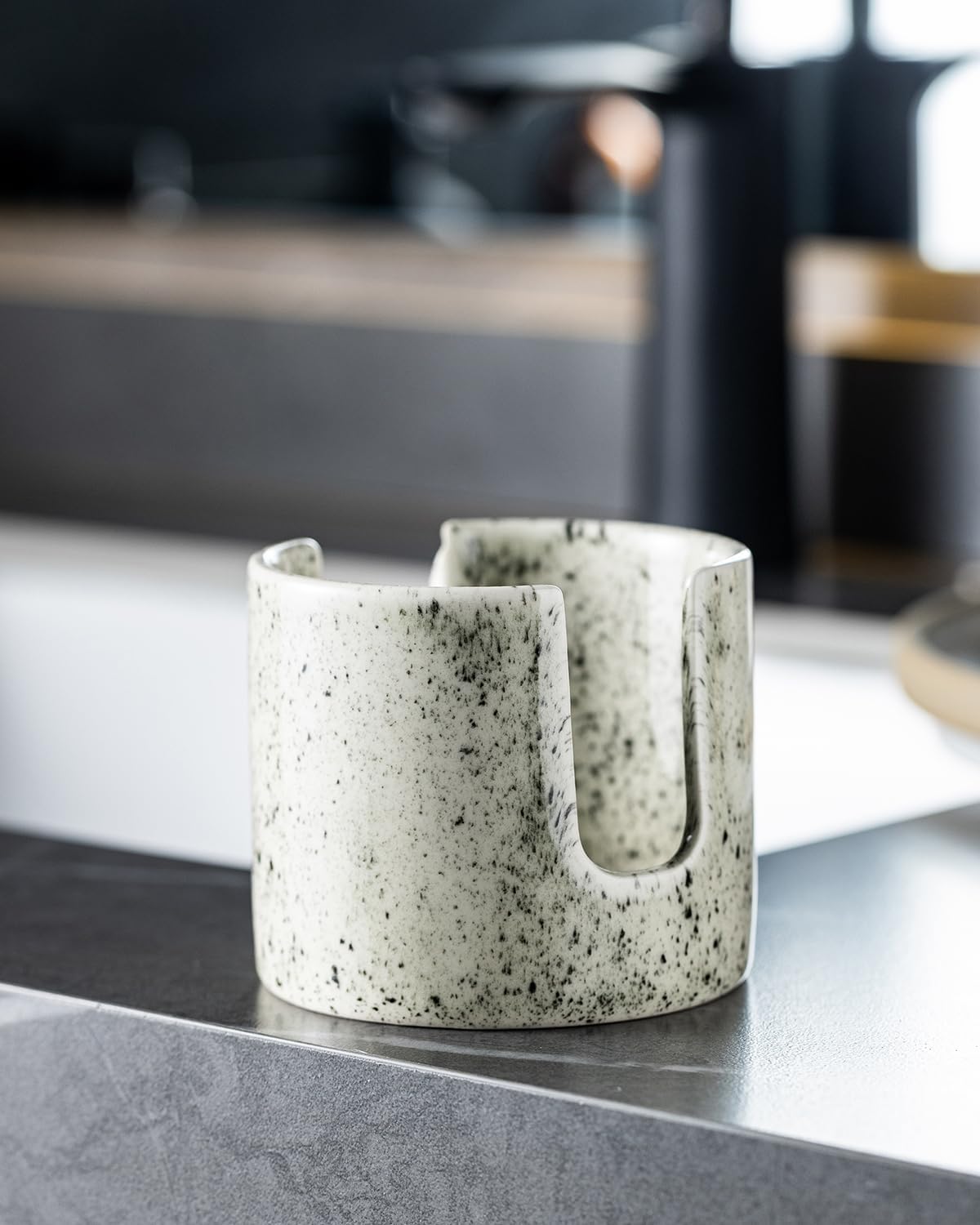 Zoeeker Sponge Holder for Kitchen Sink, Ceramic Dish Sponge Dish Rack Scrubby Caddy Kitchen Organizer Cute Sink Caddy Organizer, Farmhouse Decor, Speckled Glaze