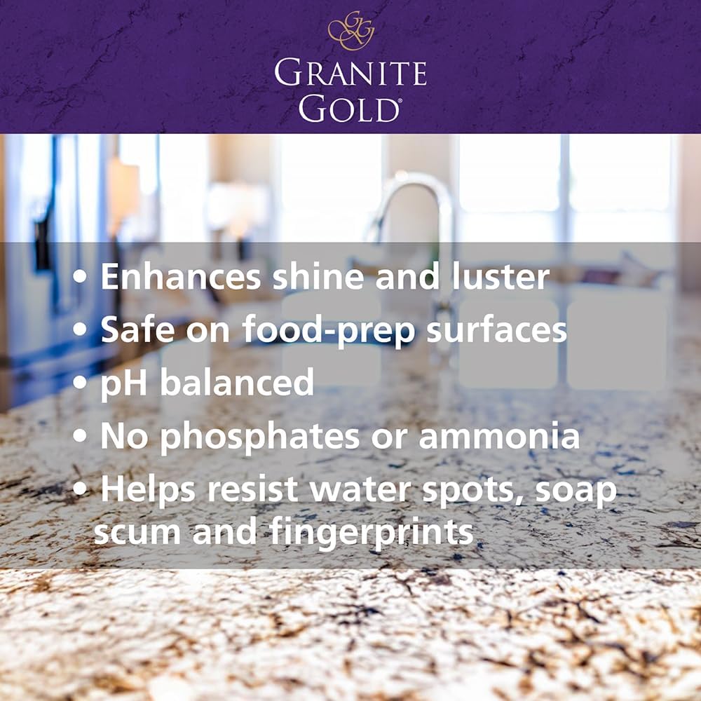 Granite Gold Polish Spray, Streak-Free Shine for Granite, Quartz, Marble, Travertine, Natural Stone Countertops, 24 Fl Oz (Pack of 1)
