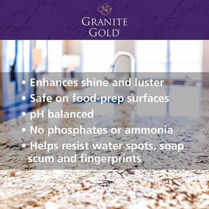 Granite Gold Polish Spray, Streak-Free Shine for Granite, Quartz, Marble, Travertine, Natural Stone Countertops, 24 Fl Oz (Pack of 1)