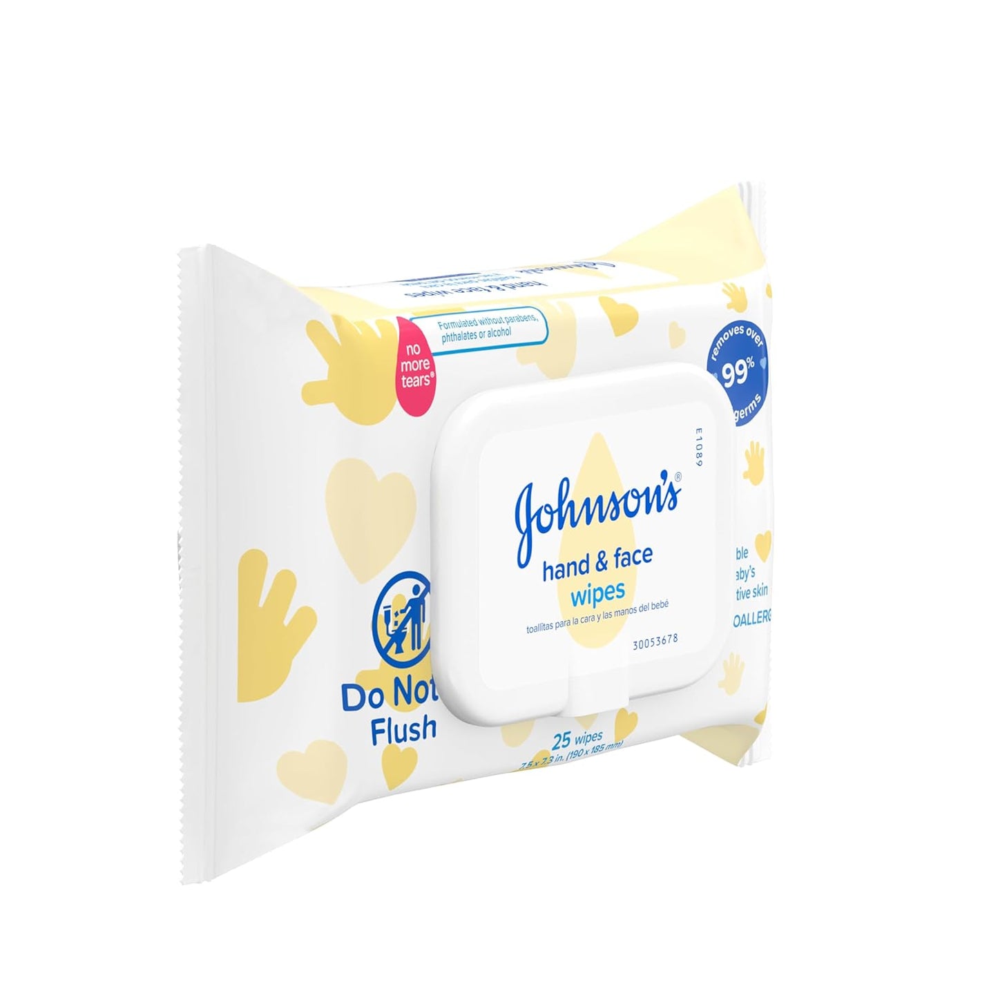 Johnson's Baby Hand & Face Baby Sanitizing Cleansing Wipes for Travel and On-The-Go, No More Tears Formula, Paraben and Alcohol Free, 25 ct, Case of 4
