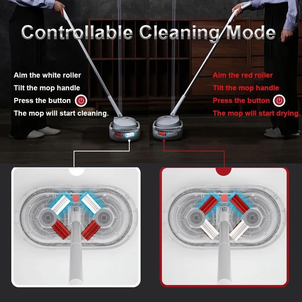 REECOO Cordless Electric Spin Mop Power Mop with 4 Floor Scrubber Pads/Automatic Cleaning Bucket/Water Sprayer,Lightweight & Rechargeable,Suitable for Wooden, Marble, Tile, Hardwood Floor.