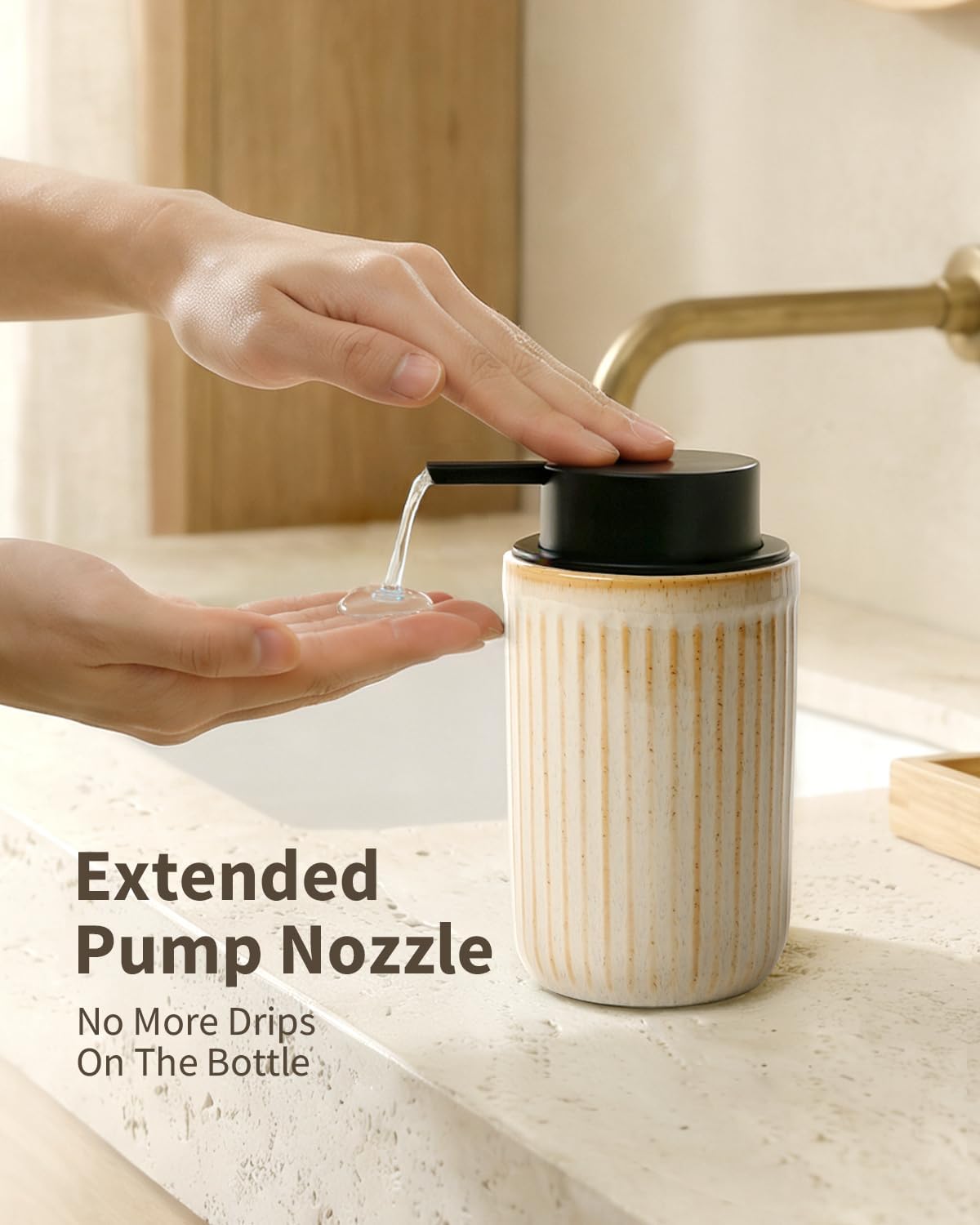 BosilunLife Dish Hand Soap Dispenser - Liquid Pump Soap Dispenser for Bathroom Decro 12oz Ceramic Kitchen Dish Dispenser with Rust-Proof Liquid Pump Modern Refillable Lotion Bottles