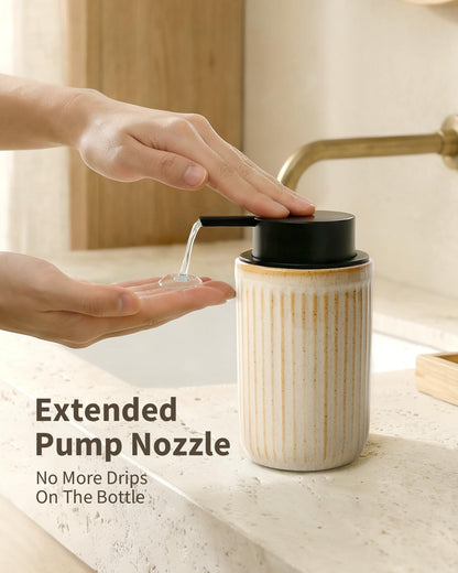 BosilunLife Dish Hand Soap Dispenser - Liquid Pump Soap Dispenser for Bathroom Decro 12oz Ceramic Kitchen Dish Dispenser with Rust-Proof Liquid Pump Modern Refillable Lotion Bottles