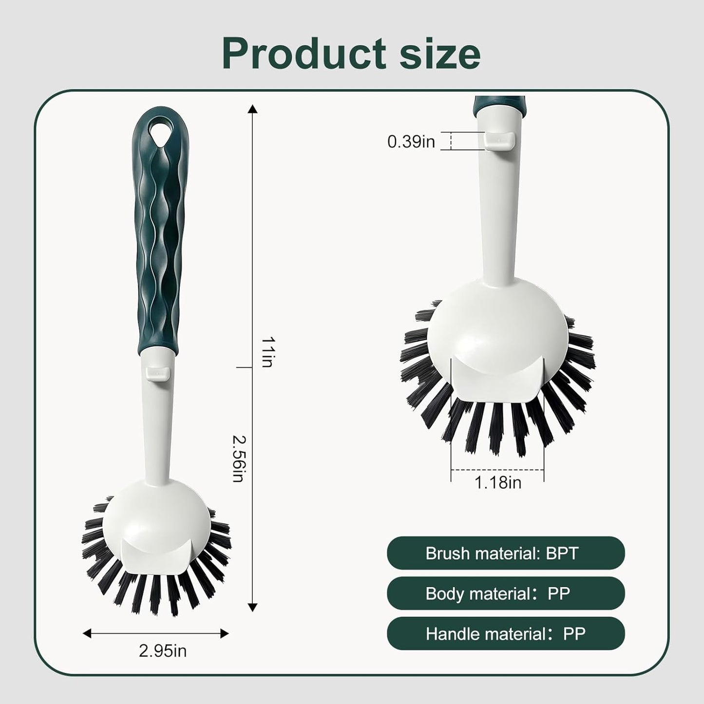 Dish Brush, 2 Pack with Comfortable Handle, with Built-in Scraper, Scrub Brush with Medium Firm bristles for Cleaning Dishes, Sink, Pots (Brown)