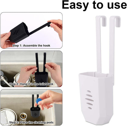 Penitue 2pcs Toilet Bowl Cleaning Pods Holder, ABS Cleaning Pods Hanging Caddy Bracket with Hooks for Home Apartment Hotel & Workplace Bathrooms (Black+White)