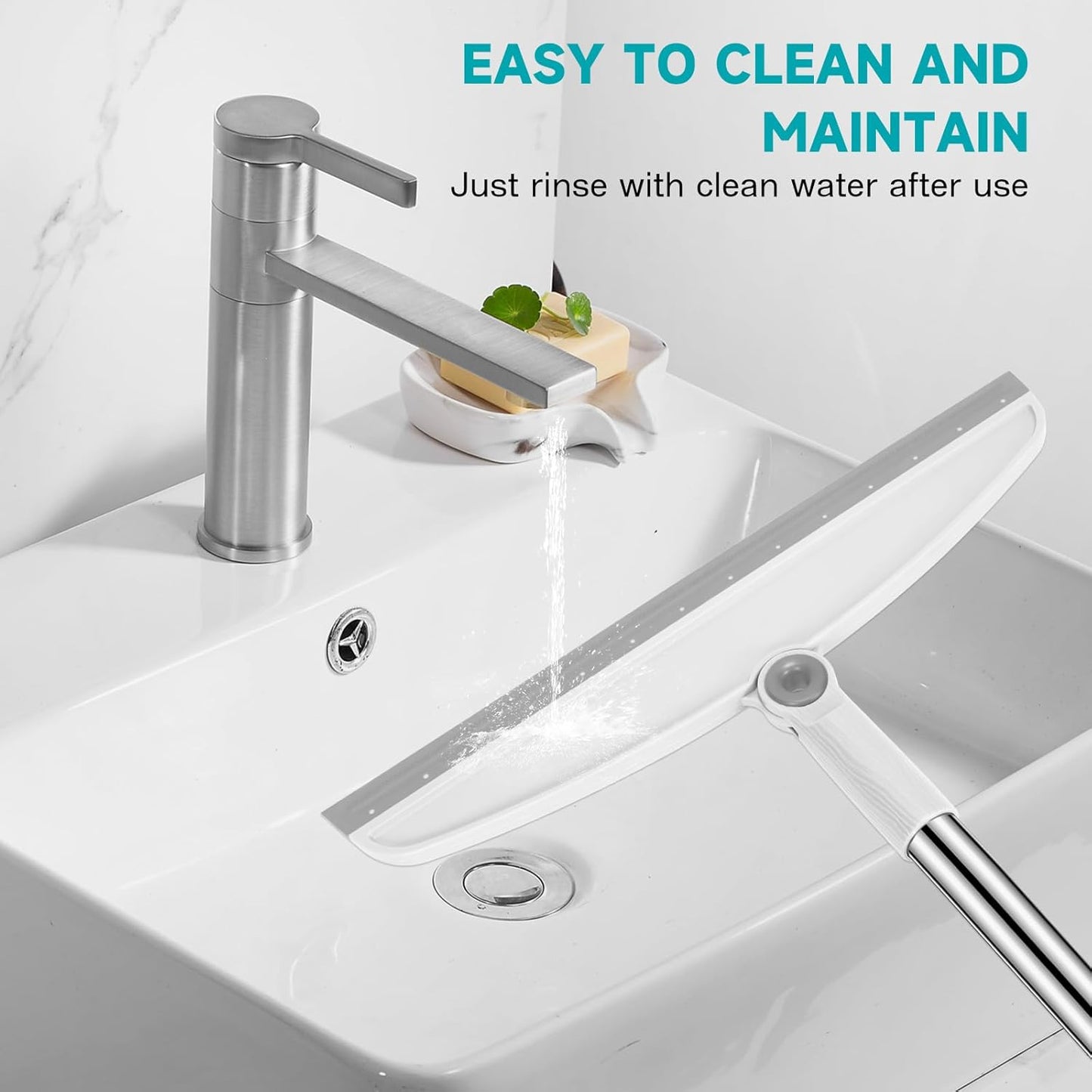 Multifunction Silicone Broom, 54 Inch Long Handle Silicone Floor Squeegee Broom, Sweep and Scrape 2 in 1 Household Cleaning Rubber Broom for Floor, Bathrooms, Kitchens, Showers, Tile, Pet Hair, Glass