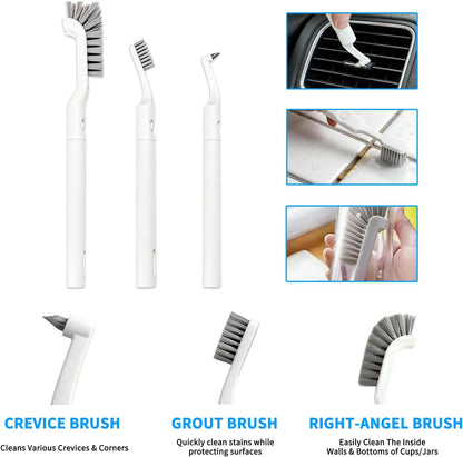 Hard Bristle Crevice Cleaning Brush Set with 4Pcs Brush Heads & 2Pcs Handles, Multifunctional Grout Brush Tools for Kitchen, Bathroom, Sink, Corner, Mug, Blender, and Hard-to-Reach Areas