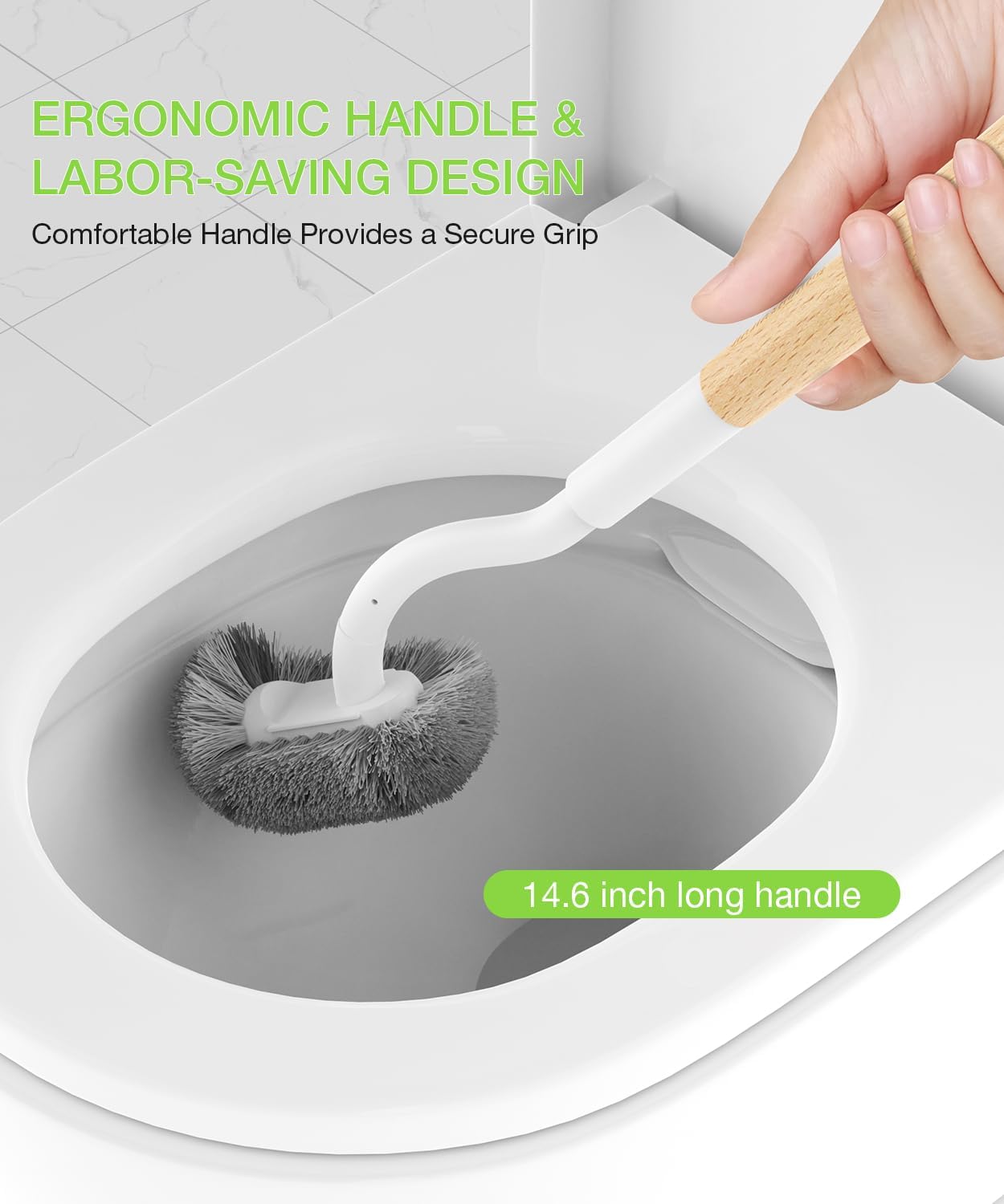 Toilet Bowl Brush and Holder, OSCIOSS Toilet Brush Set with Ergonomic Design, Compact Size, Durable Bristles, RV Toilet Brushes & Holders for Dead Corner Clean, White
