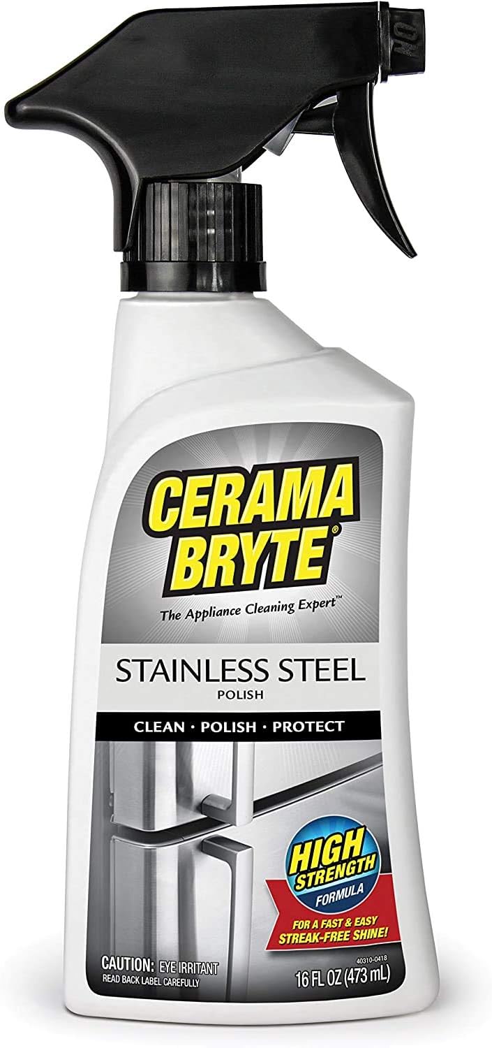 Cerama Bryte High Strength Protective Stainless Steel Appliance Cleaner & Polish Spray with Mineral Oil - 16 oz, Includes Large Microfiber Cloth