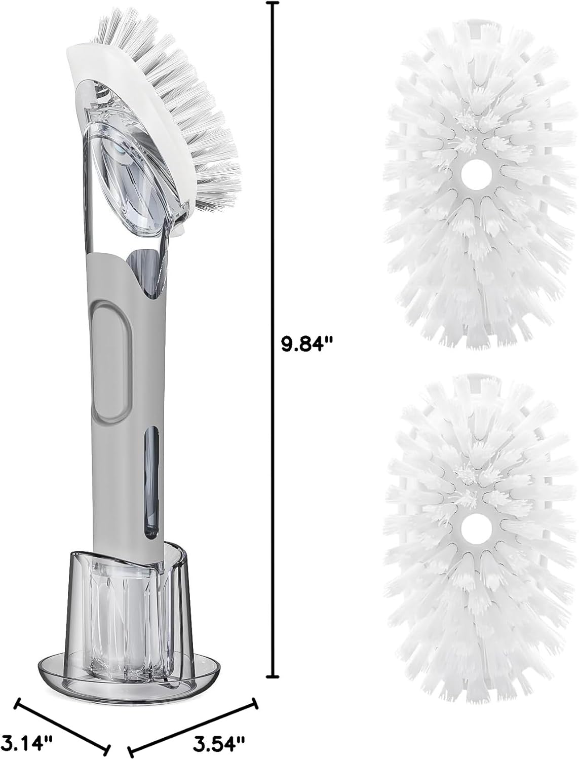 Soap Dispensing Replacement Dish Brush Storage Set with 2 PCS Brush Refills & Holder - RIMAY Dispenser Scrub Cleaning Scrubber Kitchen Dishwashing Dish Wand Handle for Dishes/Pans/Pots/Sink(Black)
