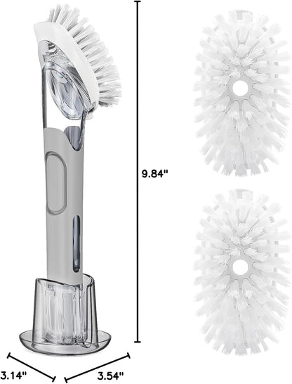 Soap Dispensing Replacement Dish Brush Storage Set with 2 PCS Brush Refills & Holder - RIMAY Dispenser Scrub Cleaning Scrubber Kitchen Dishwashing Dish Wand Handle for Dishes/Pans/Pots/Sink(Black)