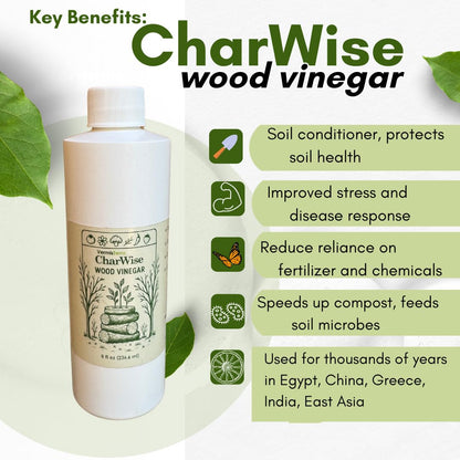 VermisTerra CharWise - 8 oz Wood Vinegar Biostimulant - Seed Germination, Enriches Soil, Growth Enhancer, Combats Odor, Animal Care - pyroligneous Acid, Natural byproduct of biochar