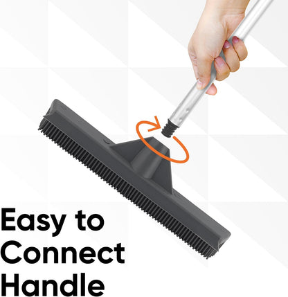 Silicone Pet Hair Broom, Carpet Cleaner, Salon Broom, with Built-in Window Washer Squeegee and 55" Metal Handle
