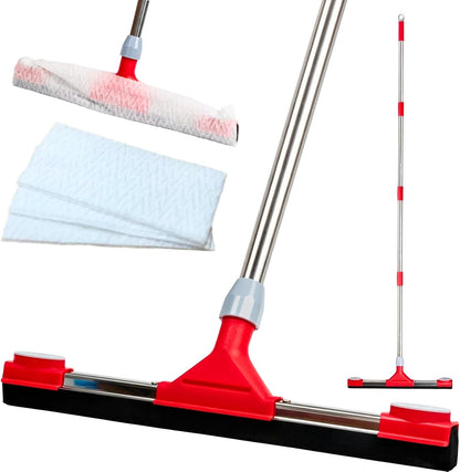 Heavy Duty Floor Squeegee for Concrete Floor – 17.3'' EVA Foam Blade with Built-in Towel Clip, 62'' Extendable Handle, Uneven Surface Floor Squeegee Broom for Garage, Window, Pool, Tile, Patio &Shower
