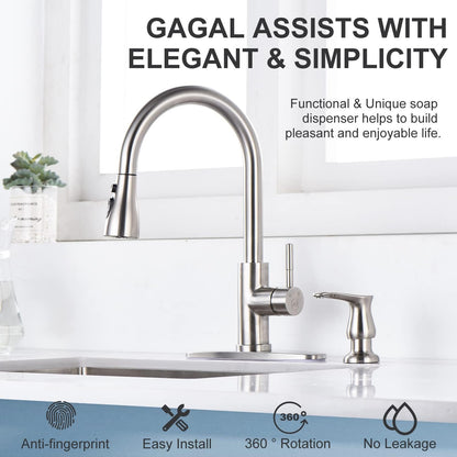 GAGALIFE Kitchen Sink Soap Dispenser Brushed Nickel, Under Sink Soap Dispenser with 40" Silicone Extension Tube Kit,Say Goodbye to Frequent Refills