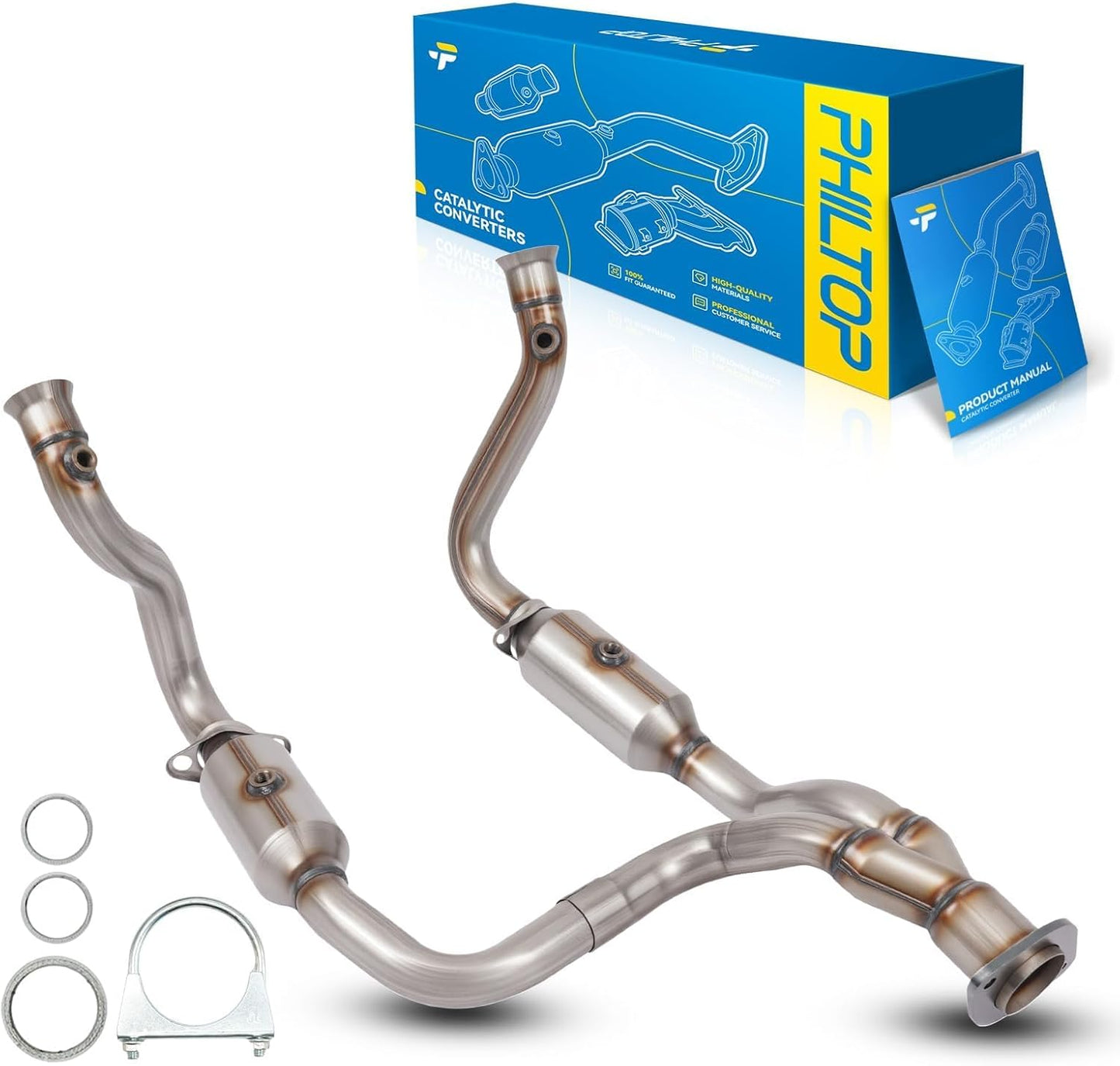 PHILTOP Left and Right Catalytic Converter Replacement For 2005-2010 300 2.7/3.5L V6 RWD, 2006-2010 Charger 2.7/3.5L V6 RWD, 2005-2008 Magnum 2.7/3.5L V6 RWD Replace 55434, 55433 (EPA Compliant) - Colors C
