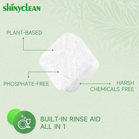 Dishwasher Detergent Tablets with Built-in Rinse Aid | All-in-1 Plant-Based Pods | Fragrance & Dye Free | Natural & Phosphate-Free | Biodegradable & No Unwrapping Needed | 62 Count