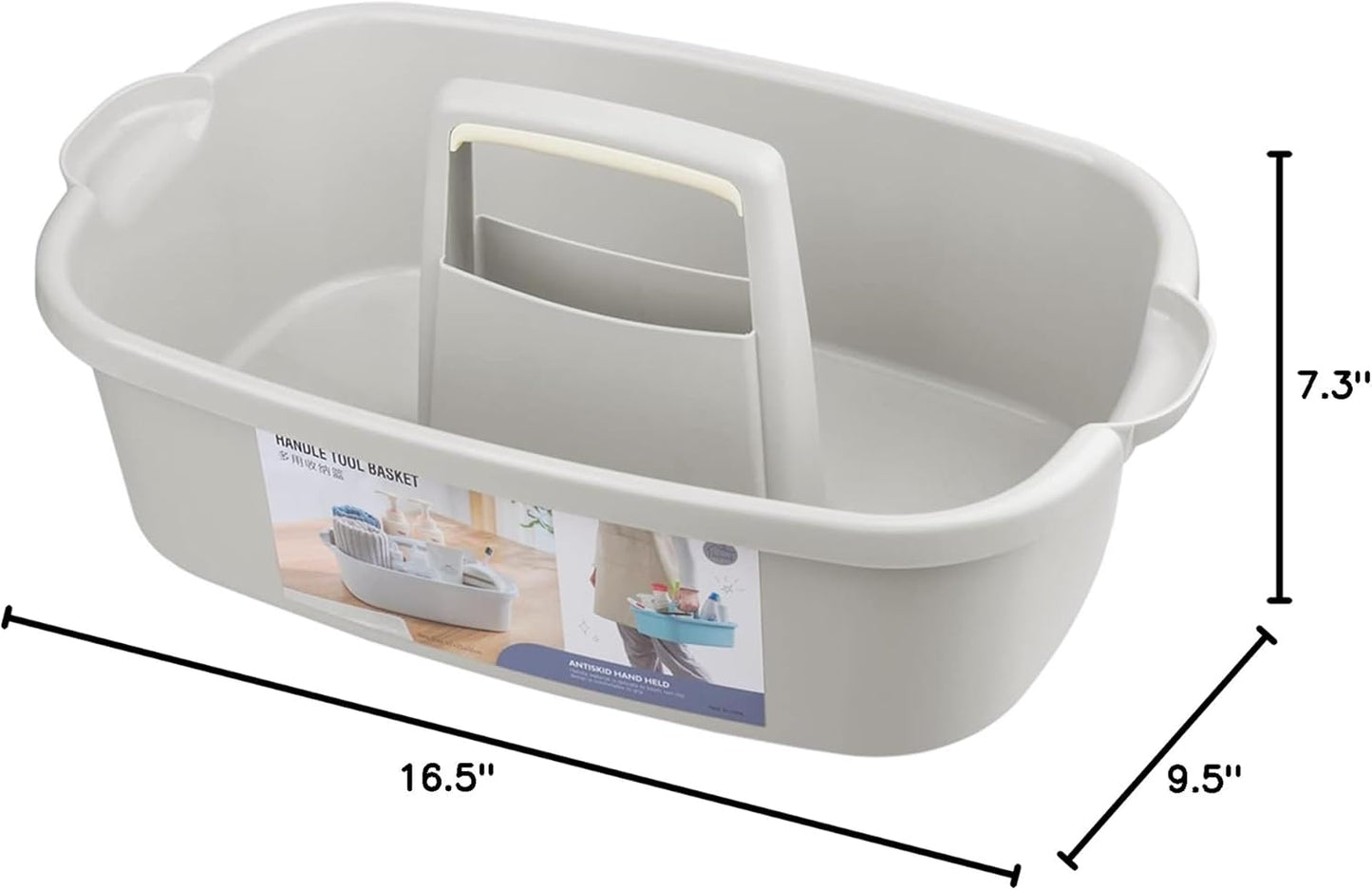 Large Cleaning Supplies Caddy Portable Shower Basket Supply Organizer with Handle Plastic Bucket Tool Storage for Bathroom, Bedroom, Kitchen, College Dorm, Garden, Dark Gray 2 Pack
