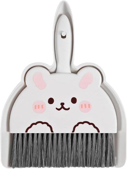 Portable Hand Broom and Dustpan Set, Cute Mini Broom and Dustpan Set with Durable Brush,Lightweight Small Dust Pan and Broom Set for Desktop Cleaning Small Space Cleaning(Rabbit)