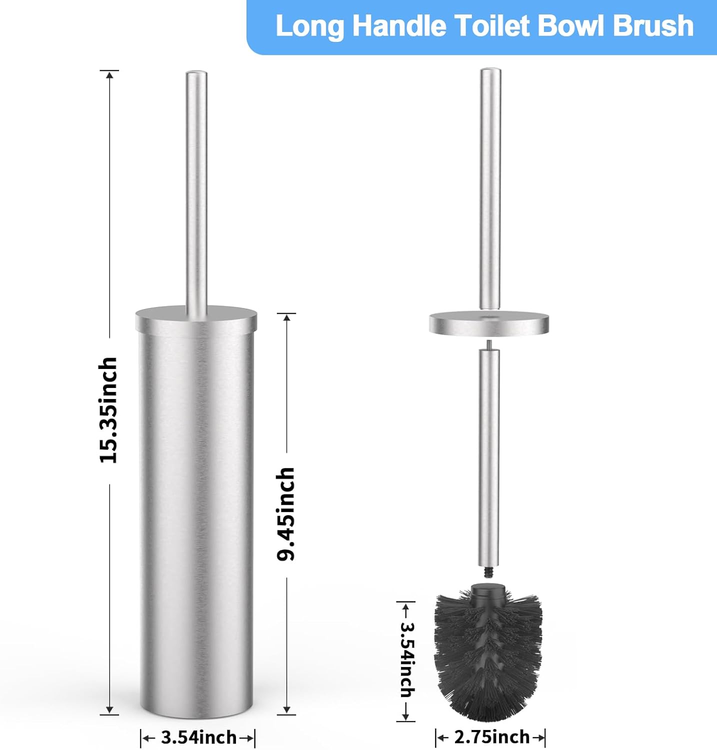 Stainless Steel Toilet Brush and Holder Set Oil Rubbed Matte Black Heavy Duty Toilet Bowl Brush with Long Handle for Bathroom and Farmhouse