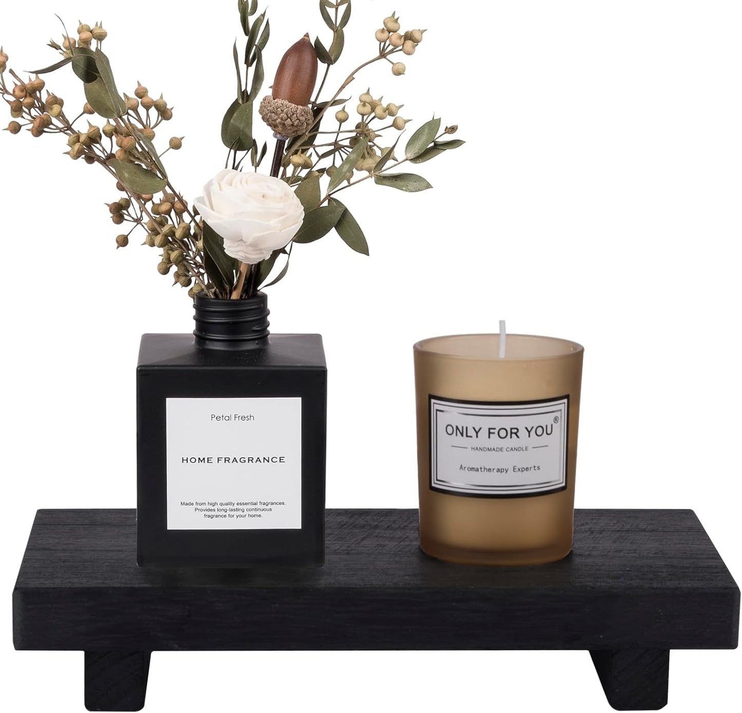 zoocatia Small Wood Tray Pedestal Stand Farmhouse Bathroom Decor Decorative Wooden Riser Kitchen Soap Dish Holder for Vanity, Counter, Sink, 9" x 5.9" - Black