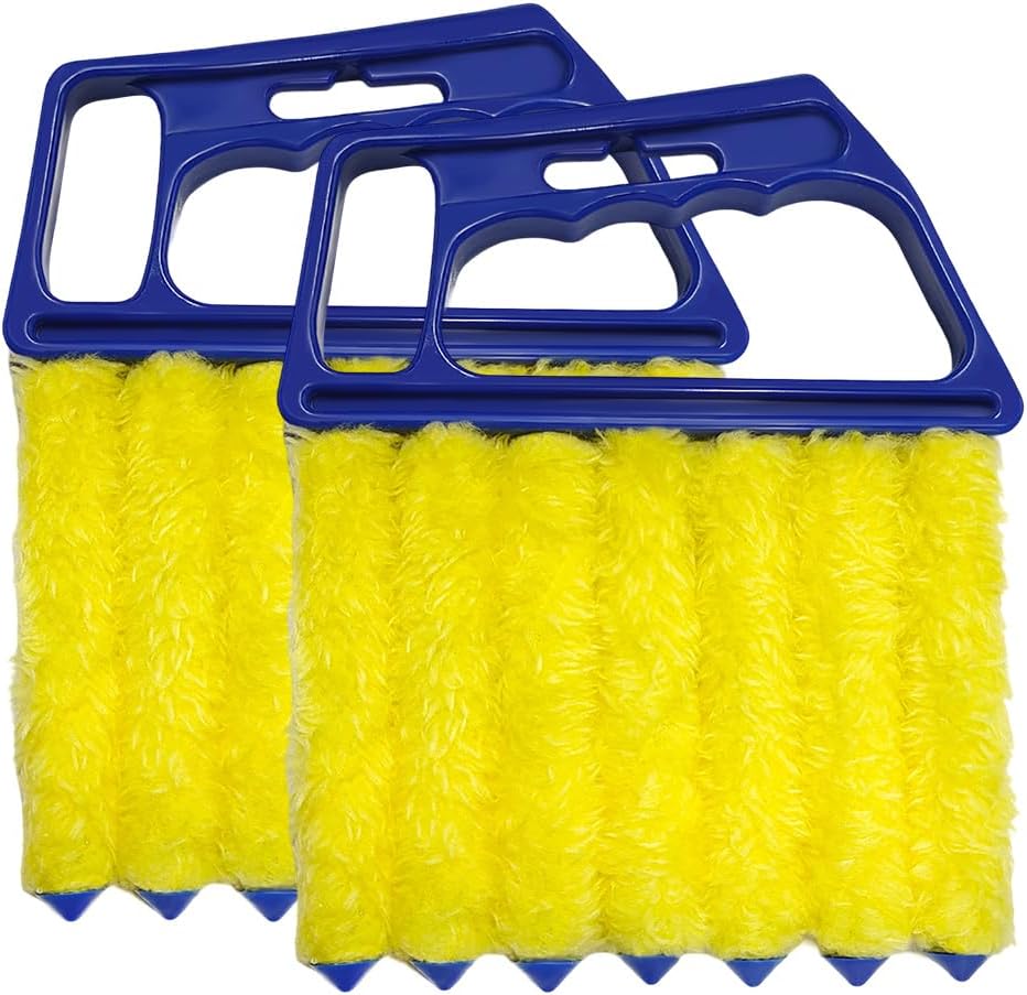 DXNQ 2 PCS Blind Cleaner Duster Tool, Window Venetian Hand-held 7 Finger Dusting Cleaner Brush, Blinds Cleaning Brush Tool for Window Shutters Air Conditioner, Car Accessories (Orange+Yellow)
