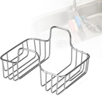 LANMU Stainless Steel Sponge Holder for Kitchen Sink, Movable Sink Caddy Hanging Sponge for Double Bowl Sink, Rustproof Organizer for Brush, Scrubber Storage, Fits 2-inch Width Sink Divider