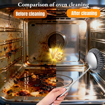 Steel Wool Scrubber with Handle: 7Pcs Stainless Steel Scrubber Brush Set – 1 Long Brushes,1 Short Brushes,4 Replaceable Pads,1 Screwdriver for Home Cooks,BBQ Enthusiasts,Anti-Scratch,for Kitchen