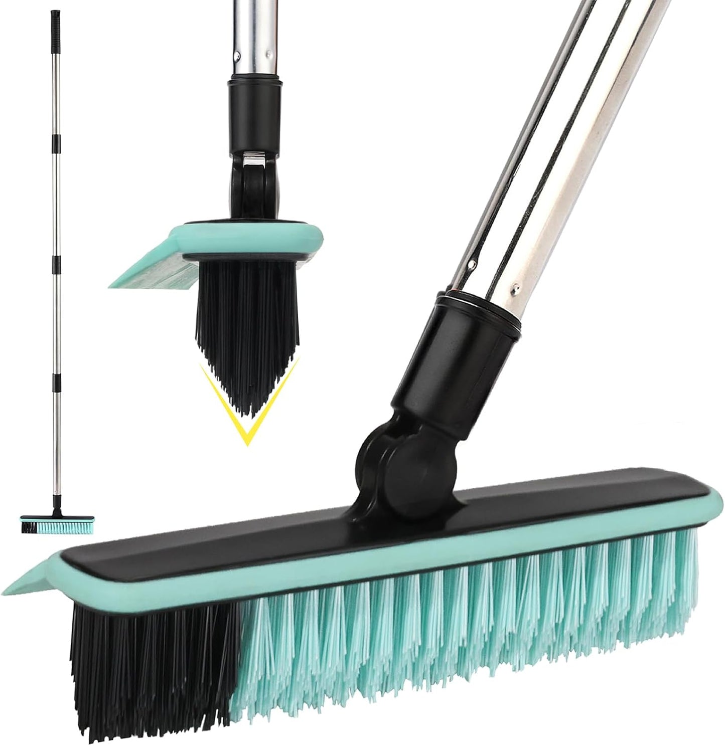 Grout Cleaner Brush with Long Handle, V-Shaped Floor Scrub Brush Swivel Grout Brush Stiff Bristle Floor Grout Scrubber for Bathroom, Tile Line, Crevice, Kitchen, Wall, Deck, Garage (Blue)
