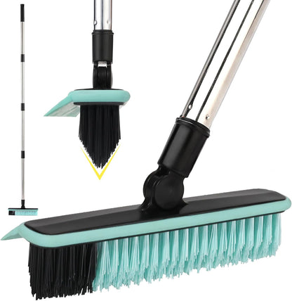 Grout Cleaner Brush with Long Handle, V-Shaped Floor Scrub Brush Swivel Grout Brush Stiff Bristle Floor Grout Scrubber for Bathroom, Tile Line, Crevice, Kitchen, Wall, Deck, Garage (Blue)