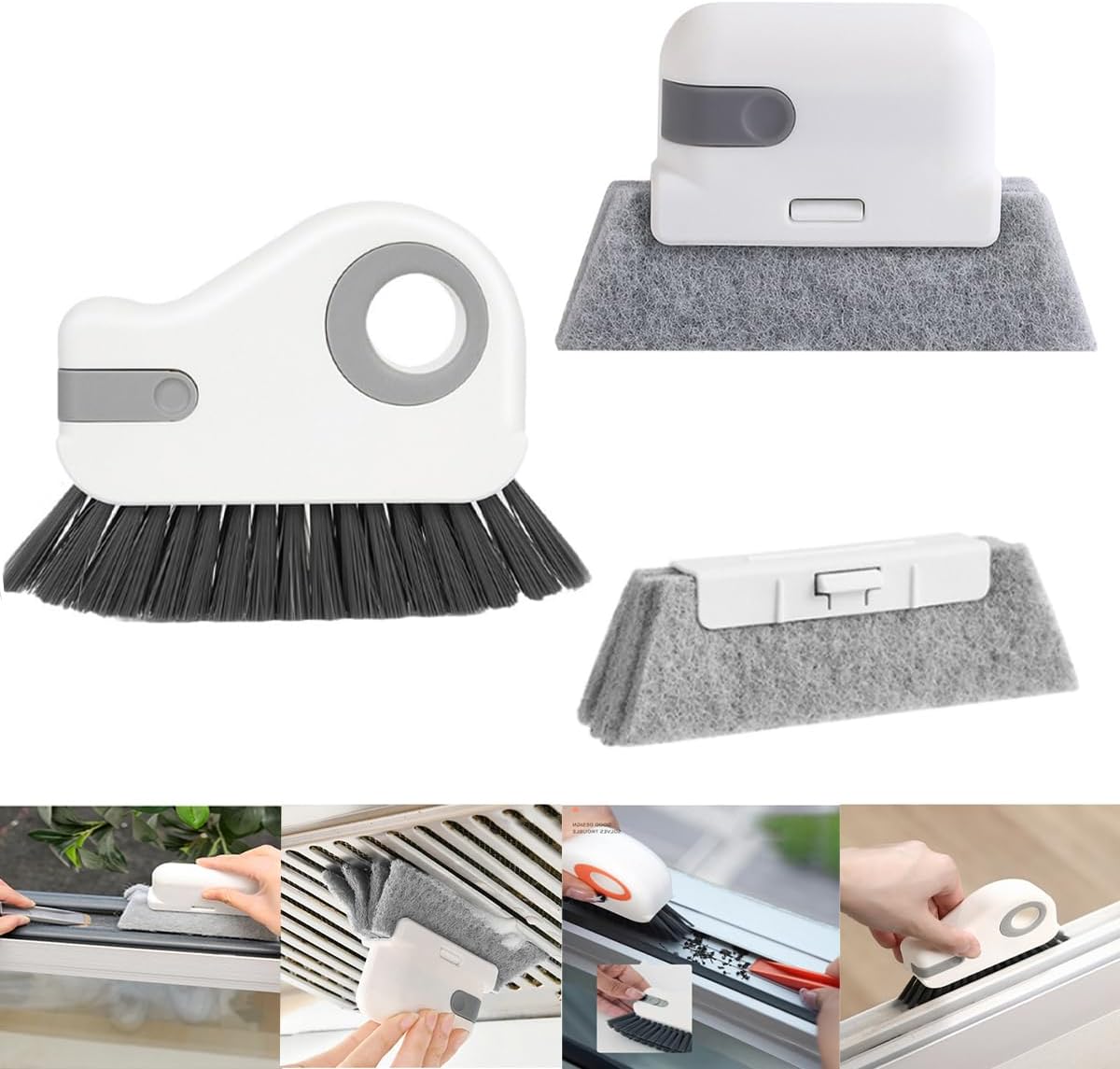 Window Track Cleaning Brush with Hidden Scraper for Sliding Door and Window Tracks, Shutters, Kitchen Sink Cleaning