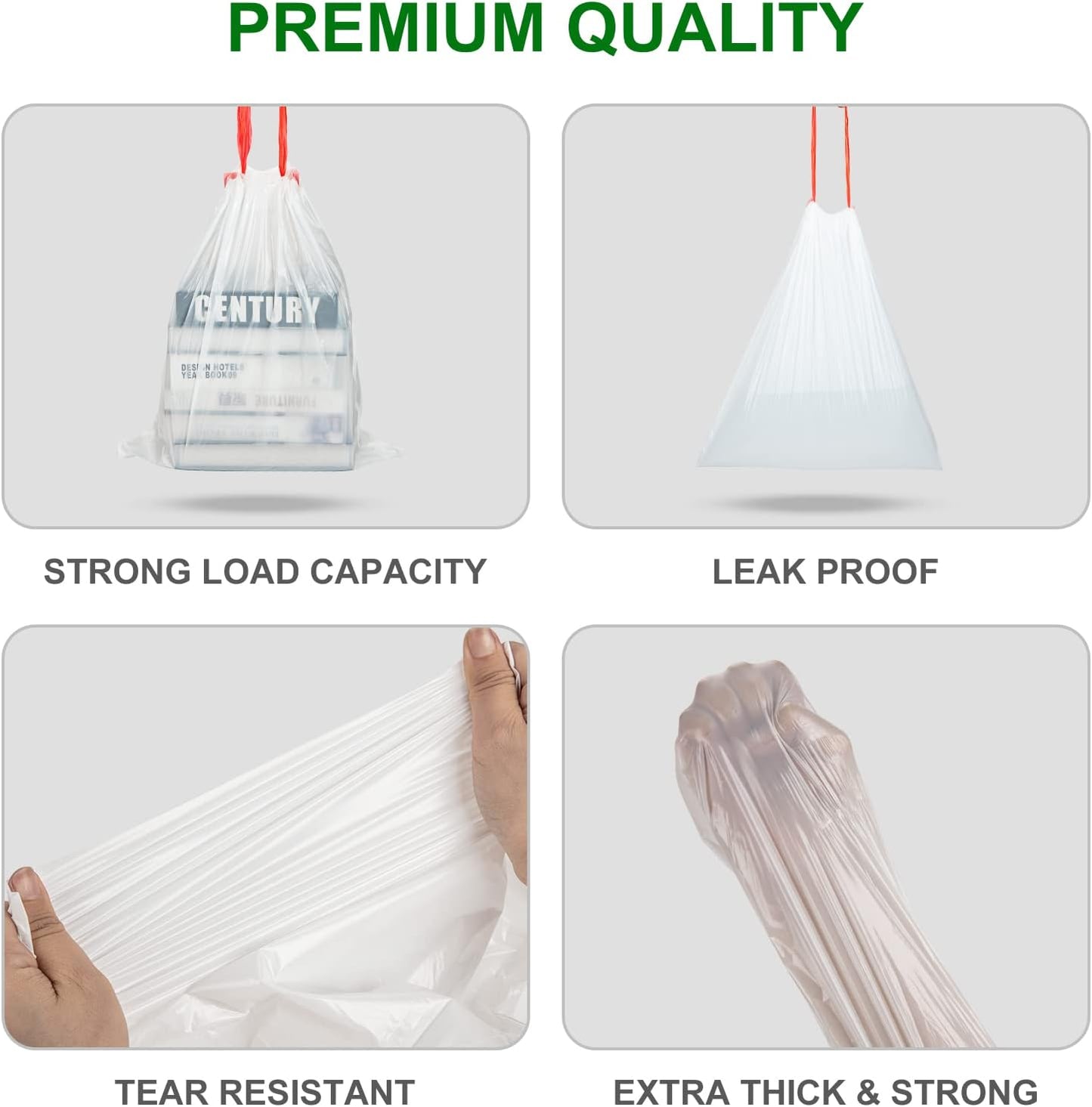 Magesh 4 Gallon Trash Bag Strong, Leakage-Free, Small Garbage Bags Unscented Thick for Bathroom, Office, Kitchen Small Trash Can, 15L, 105 Bags, Clear
