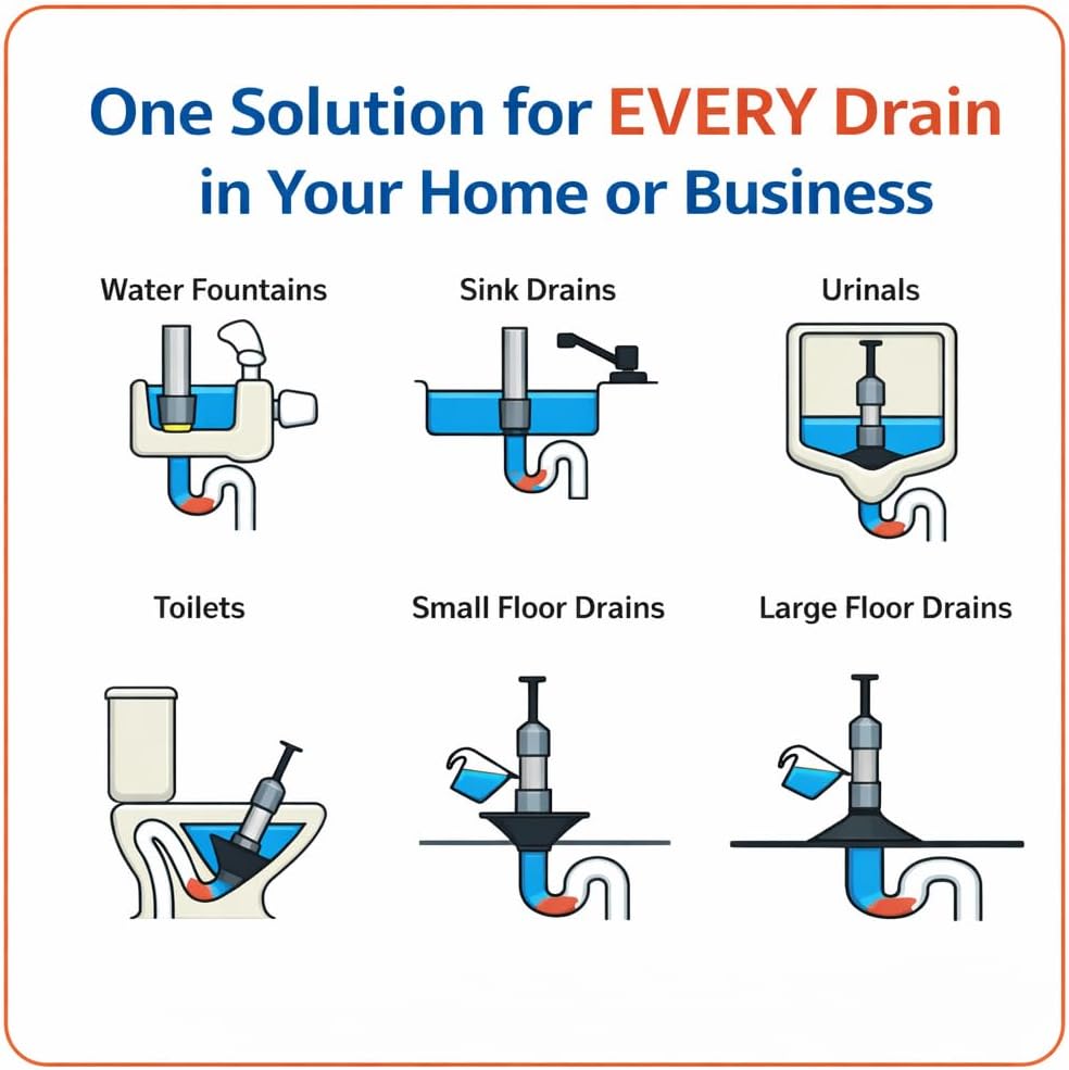 Powerflo Instant Drain Opener, Non-Chemical Hydraulic Action Clears Clogs Fast, Works on All Drain Sizes, Safe for Plumbing & Vents, Powerful solution with 18 applications (Pack of 1)
