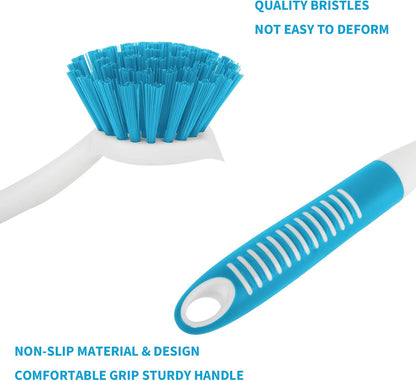 Dish Brush with Handle, 2 Pack Scrub Brushes with Built-in Scraper for Cleaning Kitchen, Pots, Pans and Sink, Scrubber Washing Tools, Green