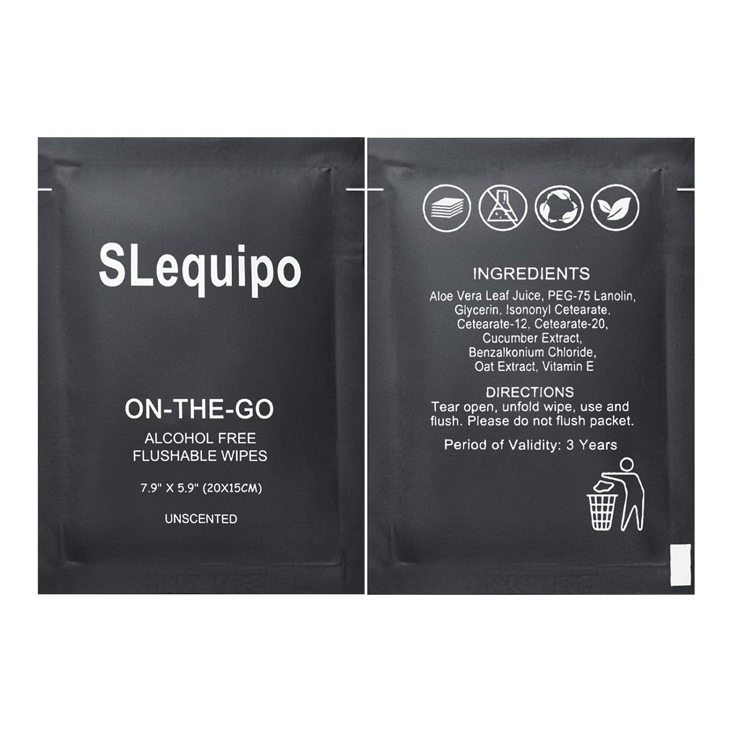 100 Pcs Flushable Wet Wipes, Aloe Vera for Butt, Hands, Face Cleaning, Sufficient Quantity, Individual Wrapped, Portable Size, Ideal for Daily Use, Plant Based, Black