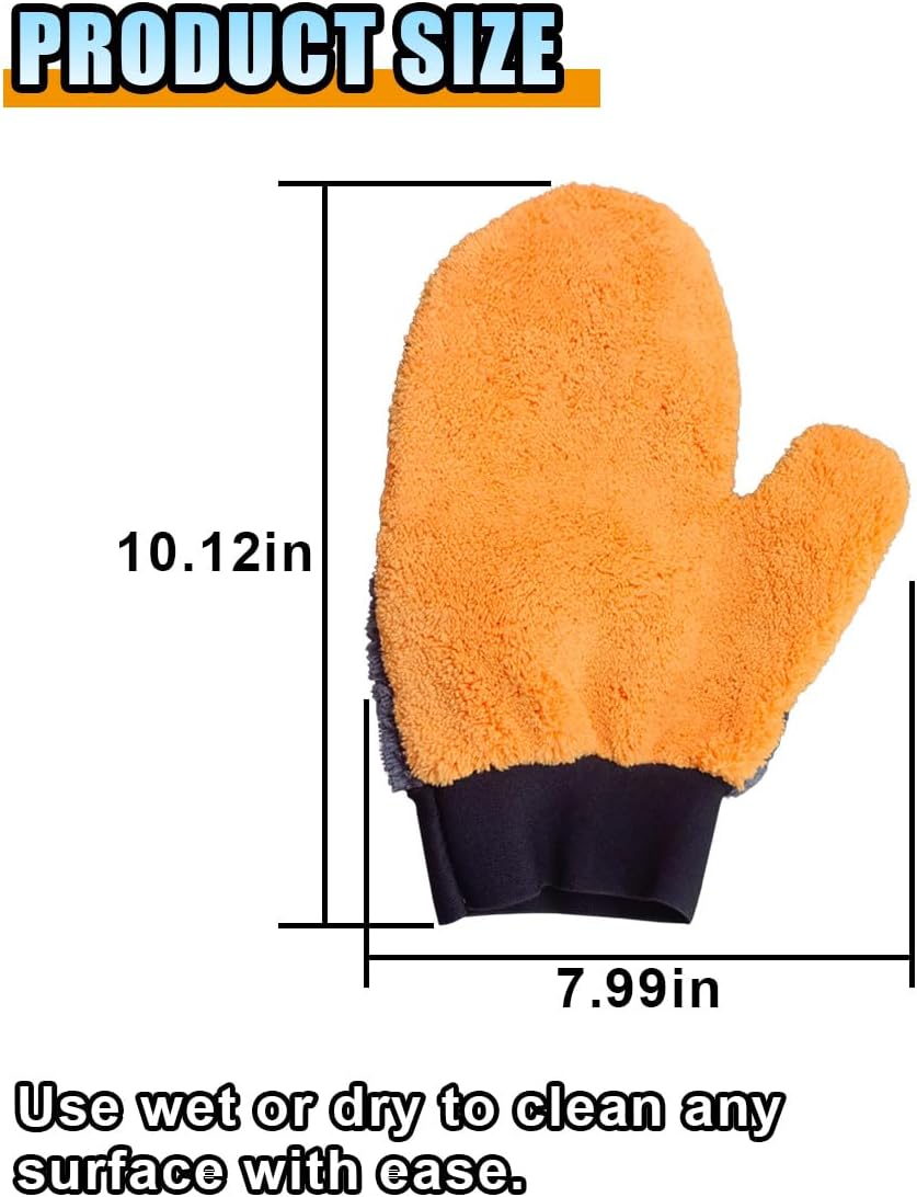 2PCS Coral Fleece Car Wash Mitts, No Scratch Microfiber Wash Mitt Car Cleaning Glove, Reusable Dusting Mitt with Elastic Wrist Cuff for Car Washing and Detailing (Palm Glove)